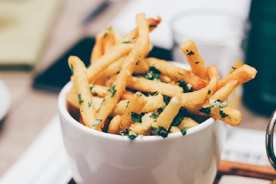 french fries, chips, potato twister 